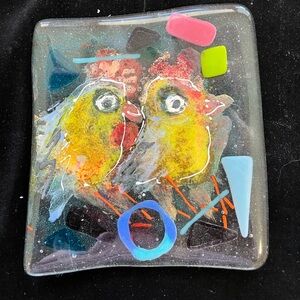 “Two Birds”Fused Art Glass  Handmade  Original 6” x 5” Original Tray OOAK